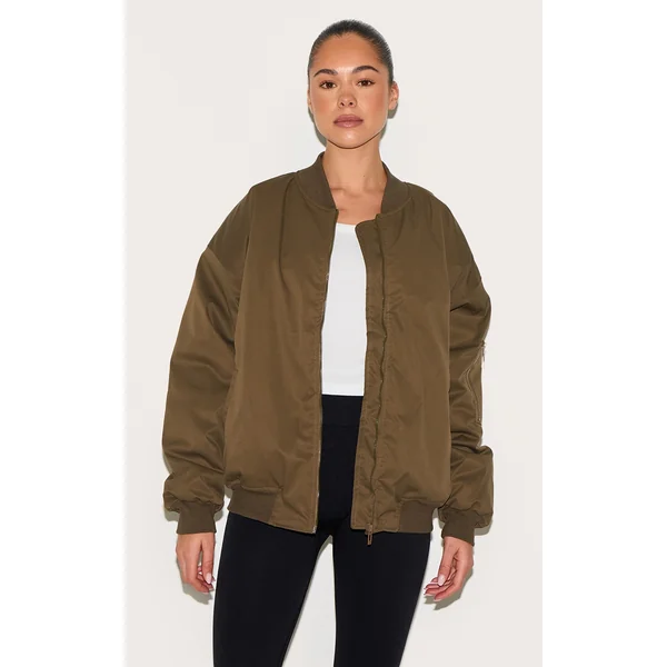 Khaki Classic Oversized Bomber Jacket