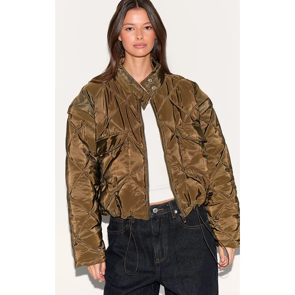 Khaki Cropped Quilted Jacket