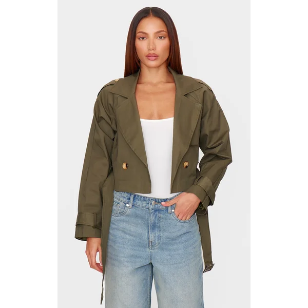 Khaki Cropped Trench Coat