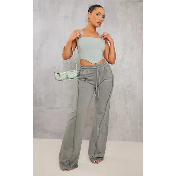 Khaki Drenched Printed Washed Loopback Sweatpants