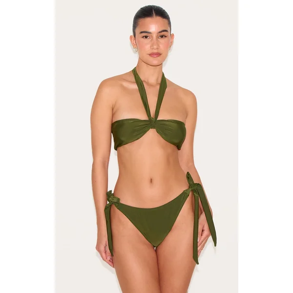Khaki Halter Neck Bikini Top