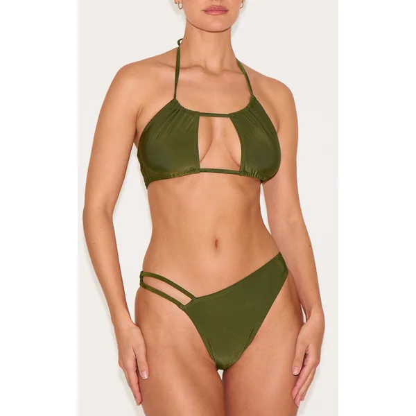 Khaki High Leg Bikini Bottom