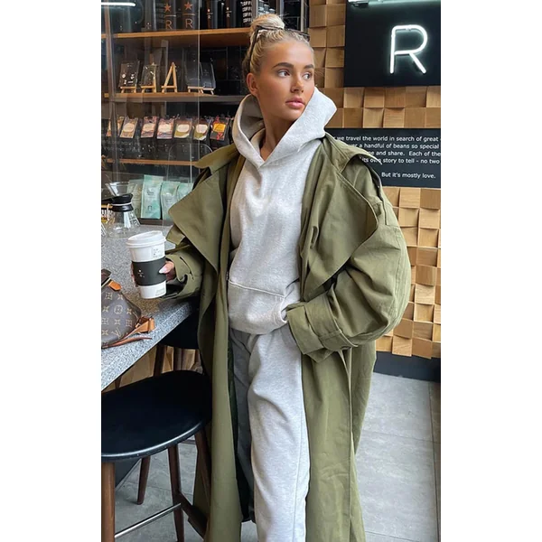 Khaki Hooded Oversized Woven Trench Coat