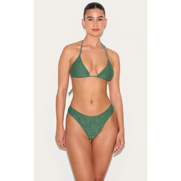 Khaki Lace Triangle Bikini Top