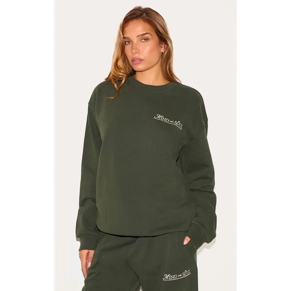 Khaki Mind & Soul Premium Print Oversized Sweatshirt