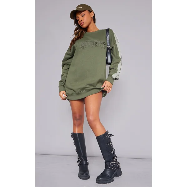 Khaki Pennsylvania Graphic Embroidered Sweater Dress