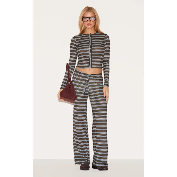 Khaki Pinstripe Straight Leg Pants