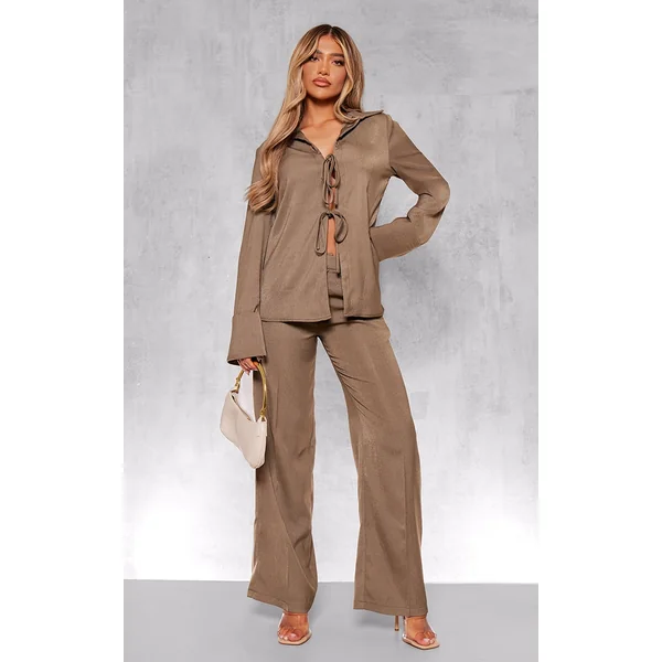 Khaki Premium Mid Rise Wide Leg Pants