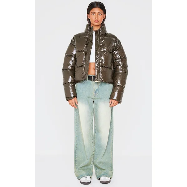 Khaki Quilted High Shine Puffer