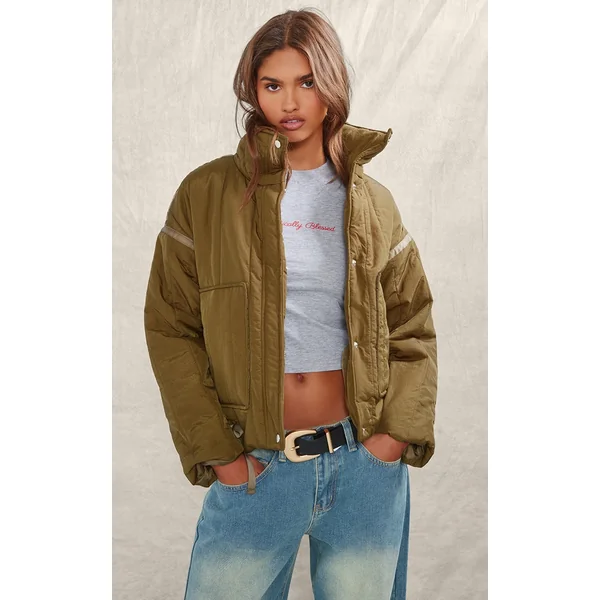 Khaki Quilted Padded Longline Jacket