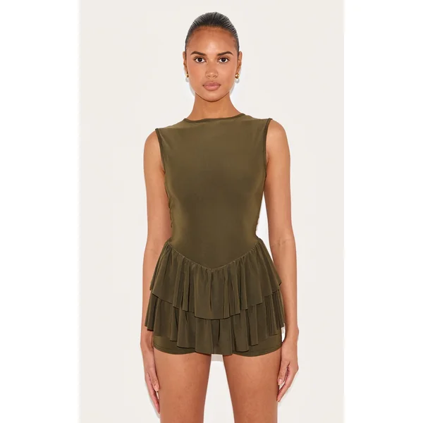 Khaki Slinky Rara Skort Romper