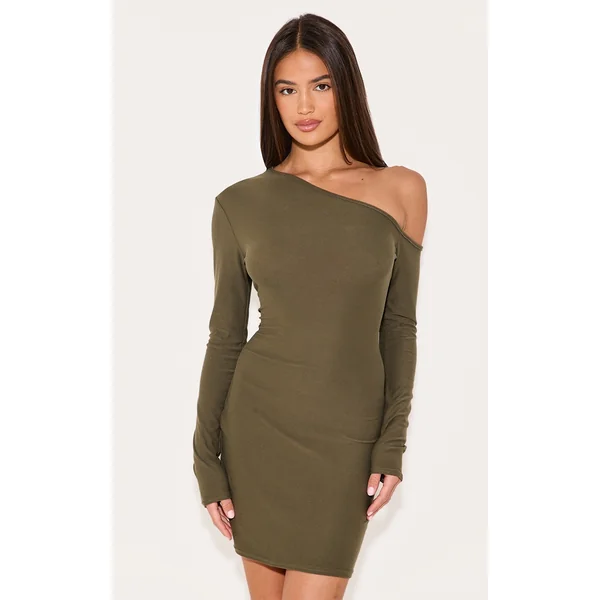 Khaki Soft Touch Asymmetric Bodycon Dress