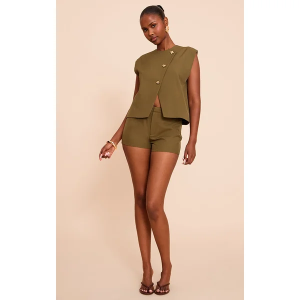 Khaki Tailored Mini Shorts