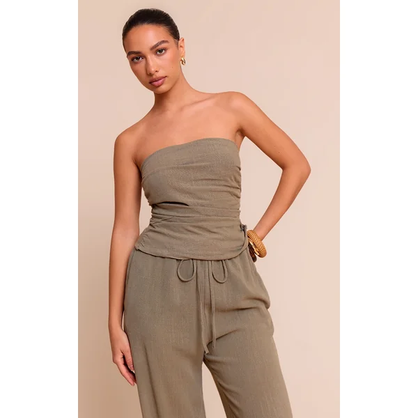 Khaki Textured Bandeau Top