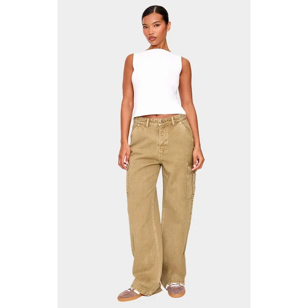 Khaki Wide Leg Cargo Jeans