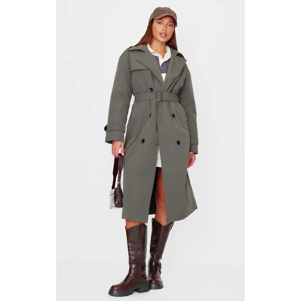 Khaki Woven Quilted Lining Trench Coat