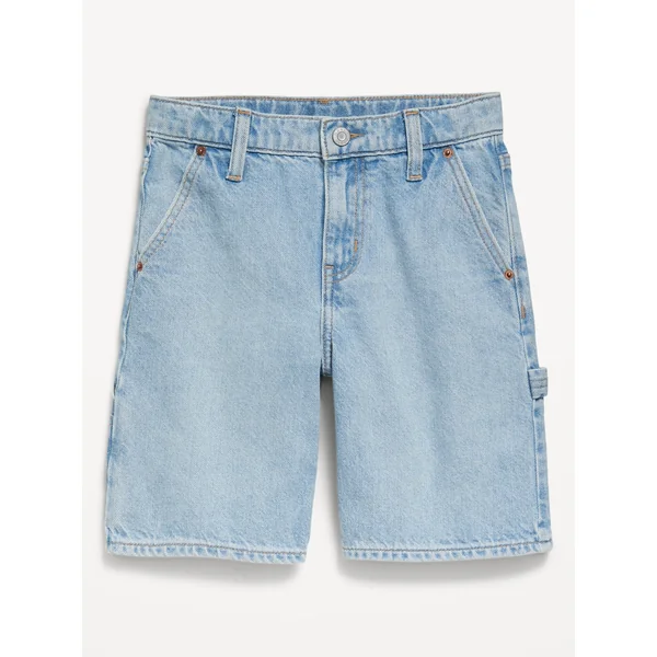 Knee Length Baggy Carpenter Jean Shorts for Boys - Light Wash Low