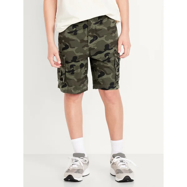 Knee Length Cargo Ripstop Shorts for Boys - Olive Camouflage