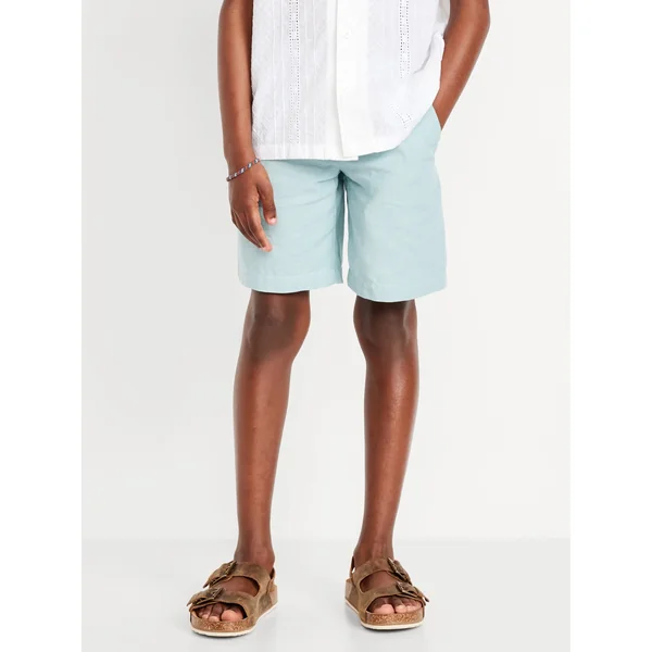 Knee Length Linen-Blend Shorts for Boys - Geyser
