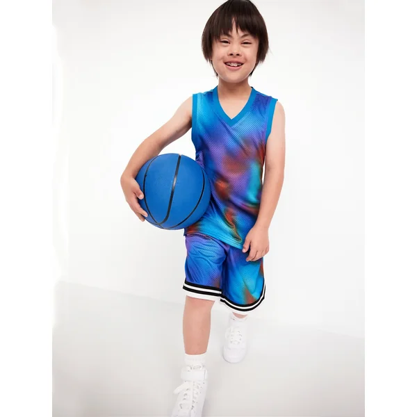 Knee Length Mesh Basketball Shorts for Boys - Multi-Color Tie-Dye