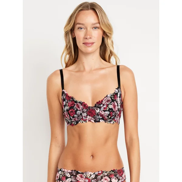 Lace Balconette Bra - RED FLORAL