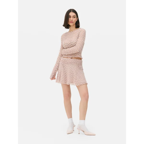 Lace Lettuce Trim Mini Skirt - Pink