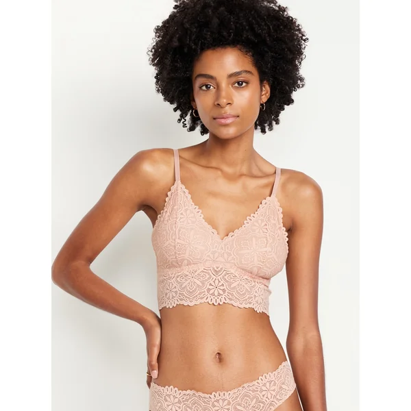 Lace Longline Bralette - Light Pink