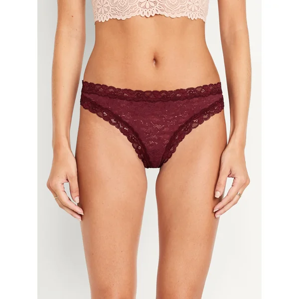 Lace Thong Underwear - Burgundy