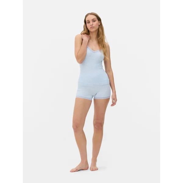 Lace Trim Cami and Shorts Pajamas - Light Blue