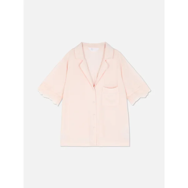 Lace Trim Pajama Shirt - Light Pink