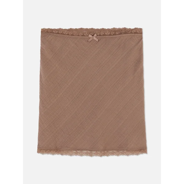 Lace Trim Skirt - Brown