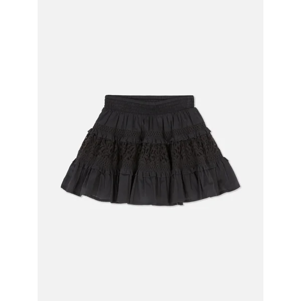 Lace Trim Tiered Skirt - Charcoal
