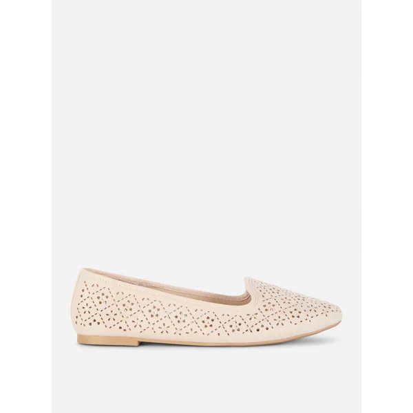 Laser Cut Rhinestone Ballet Flats - Pink