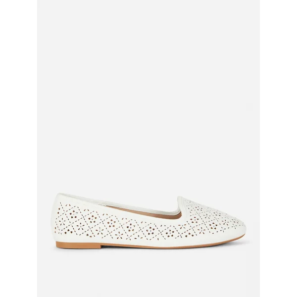 Laser Cut Rhinestone Ballet Flats - White