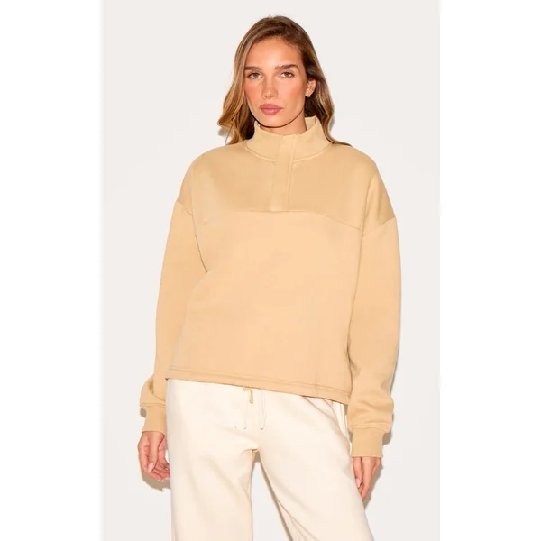 Latte Drawstring Hem Quarter Zip Sweatshirt