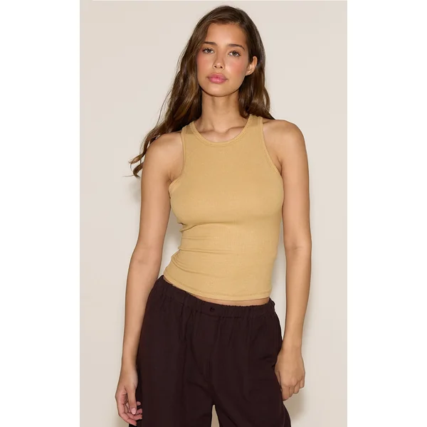 Latte Soft Rib Racer Neck Vest Top