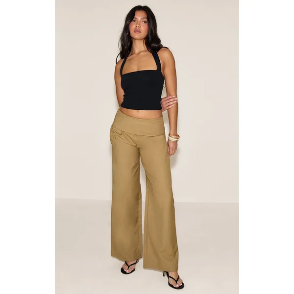 Latte Tailored Woven Foldover Straight Leg Pants