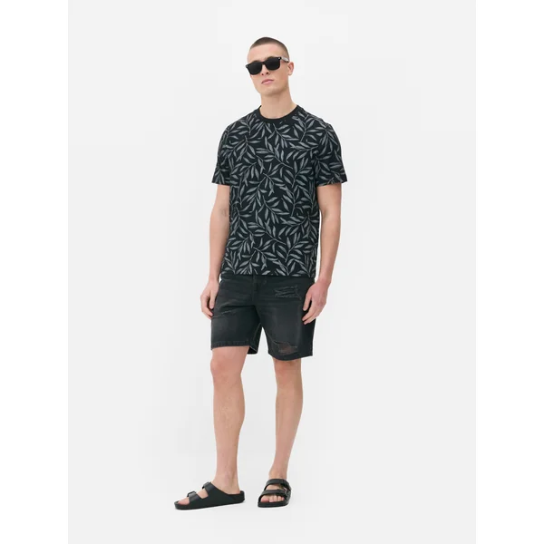 Leaf Print T-Shirt - Black