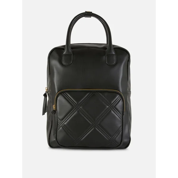 Leather-Look Top Handle Backpack - Black