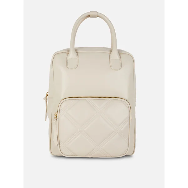 Leather-Look Top Handle Backpack - Ivory