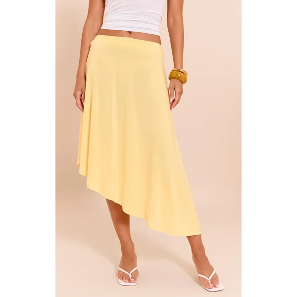 Lemon Asymmetric Hem Slinky Midi Skirt