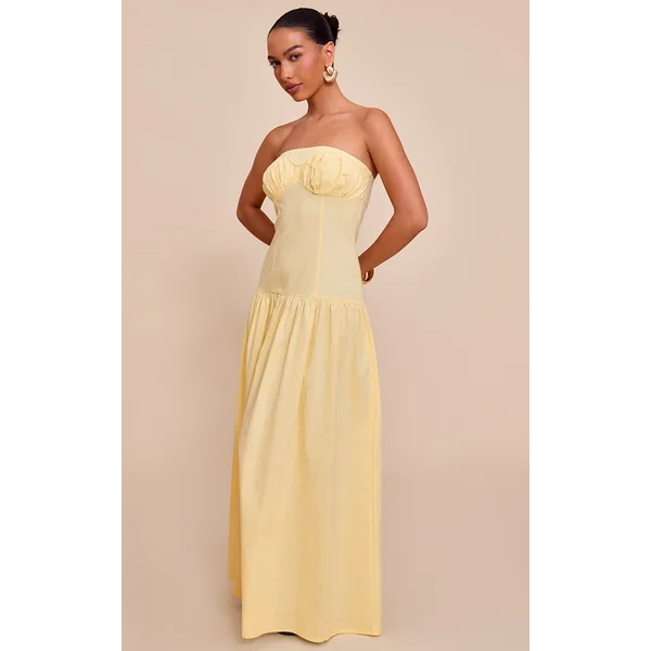 Lemon Bandeau Bust Seam Detail Maxi Dress