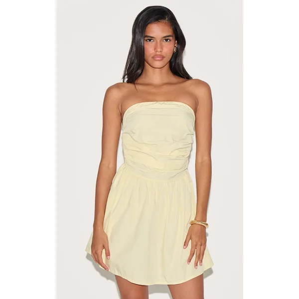Lemon Bandeau Ruched Detail Shift Dress