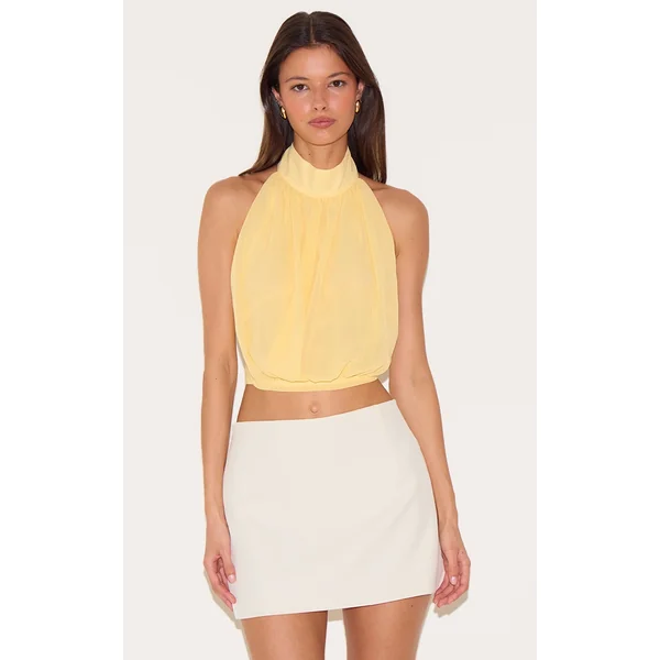 Lemon Bubble Hem Chiffon Long Top