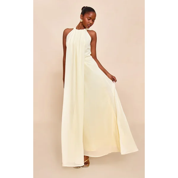 Lemon Chiffon Extreme Pleated Maxi Dress