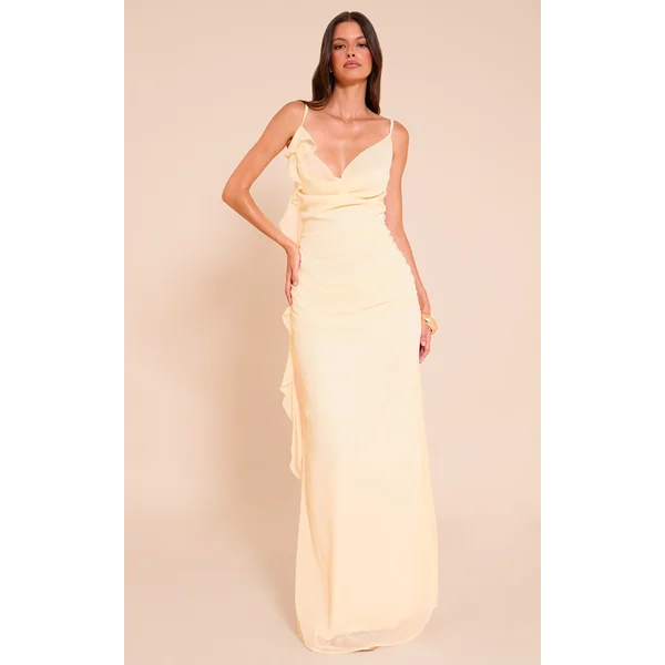 Lemon Chiffon Strappy Frill Detail Maxi Dress
