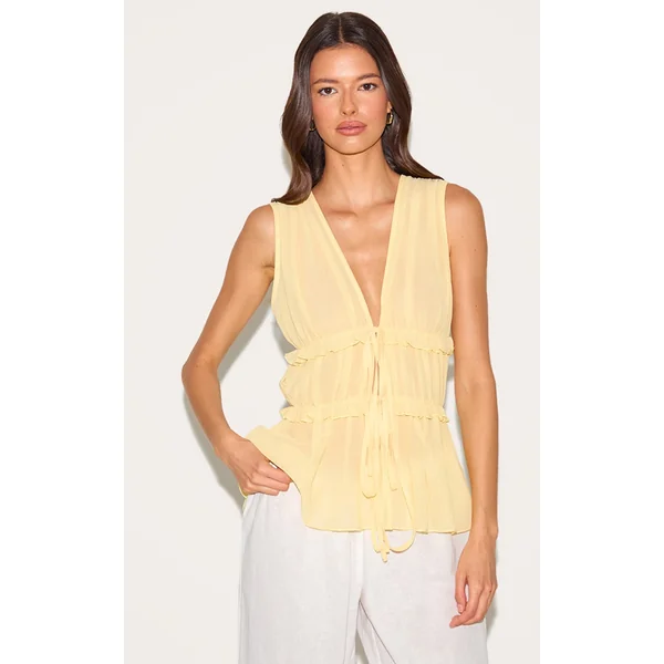 Lemon Chiffon Tie Front Top