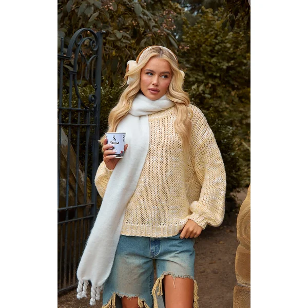 Lemon Chunky Marl Knit Crew Neck Oversized Sweater