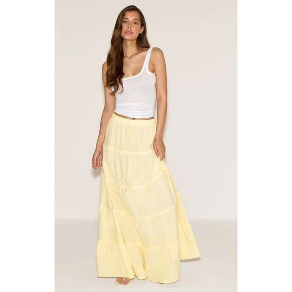 Lemon Cotton Tiered Drawstring Waist Maxi Skirt