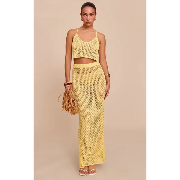 Lemon Crochet Knit Maxi Skirt